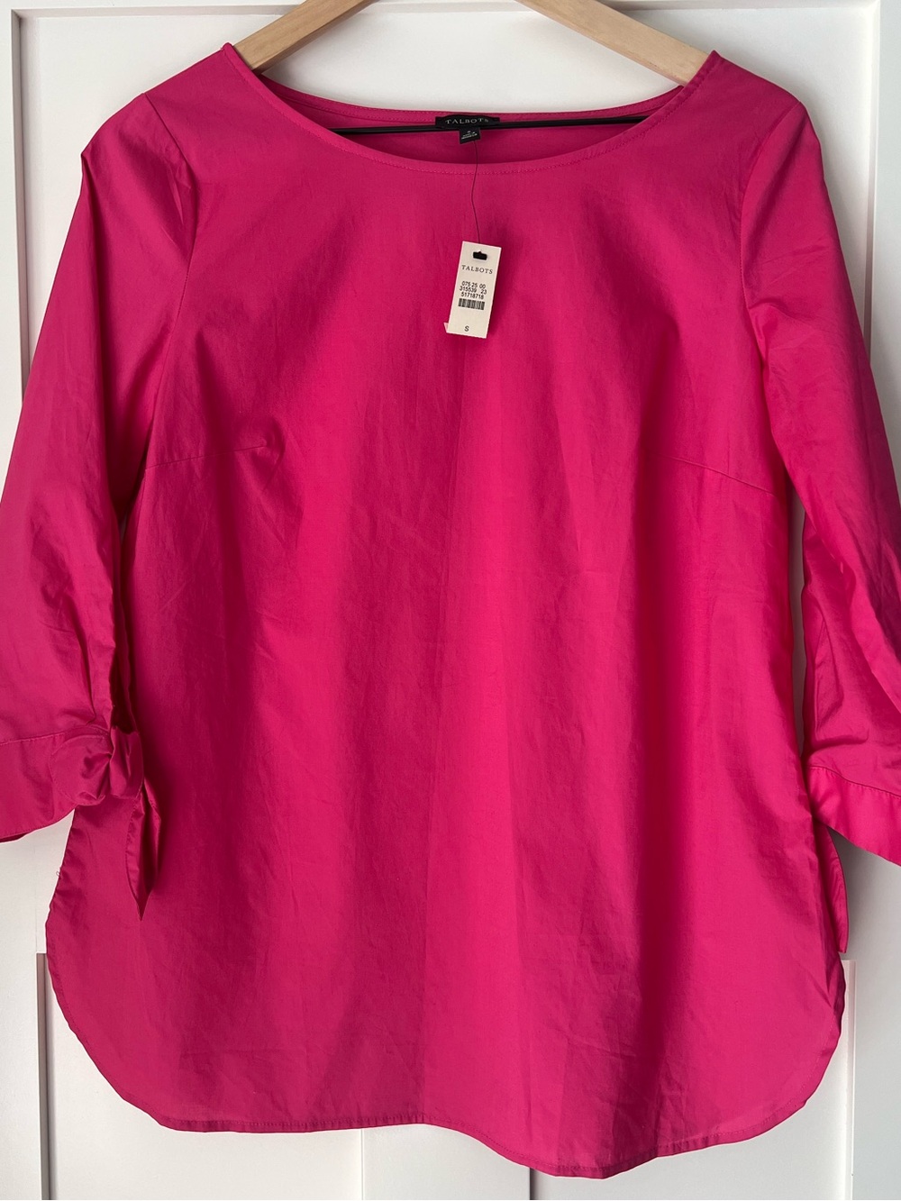 NEW TALBOTS Hot Pink 100% Cotton Tie Sleeve Tunic Top S